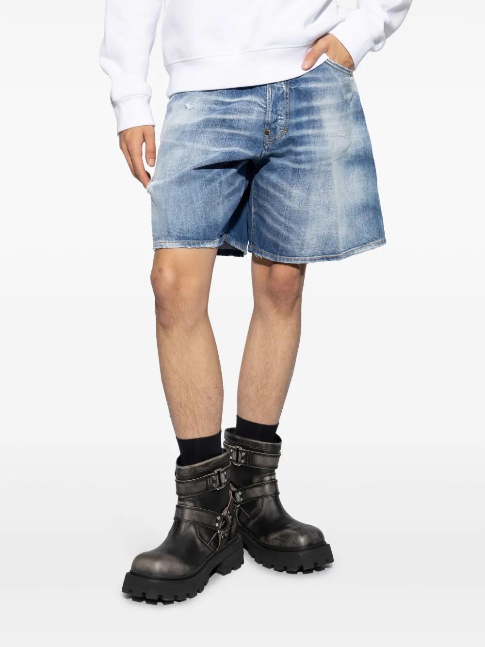 logo-tag distressed denim shorts Product Image