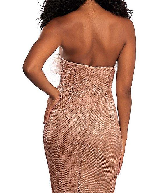 Terani Couture Strapless Sleeveless Feather Embellished Mermaid Gown Product Image