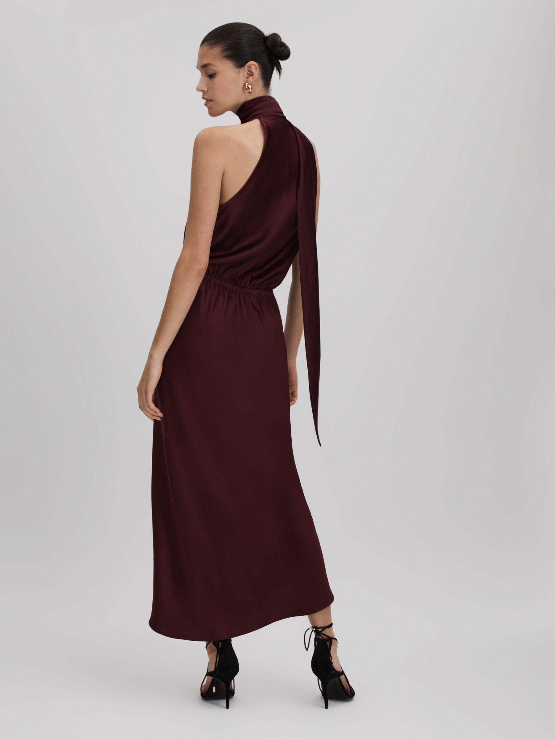 Satin Wrap Front Midi Dress in Burgundy Product Image