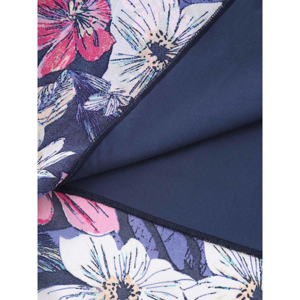 Plus Size Large Flower Print Overlap Hem Midi Dress Navy Women Non Sleeveless Curvy BloomChic 30/6X Product Image