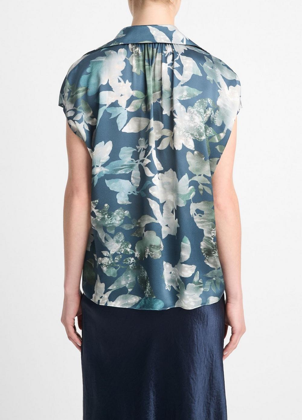 Shimmer Lake Silk Ruched-Back Cap-Sleeve Blouse Product Image