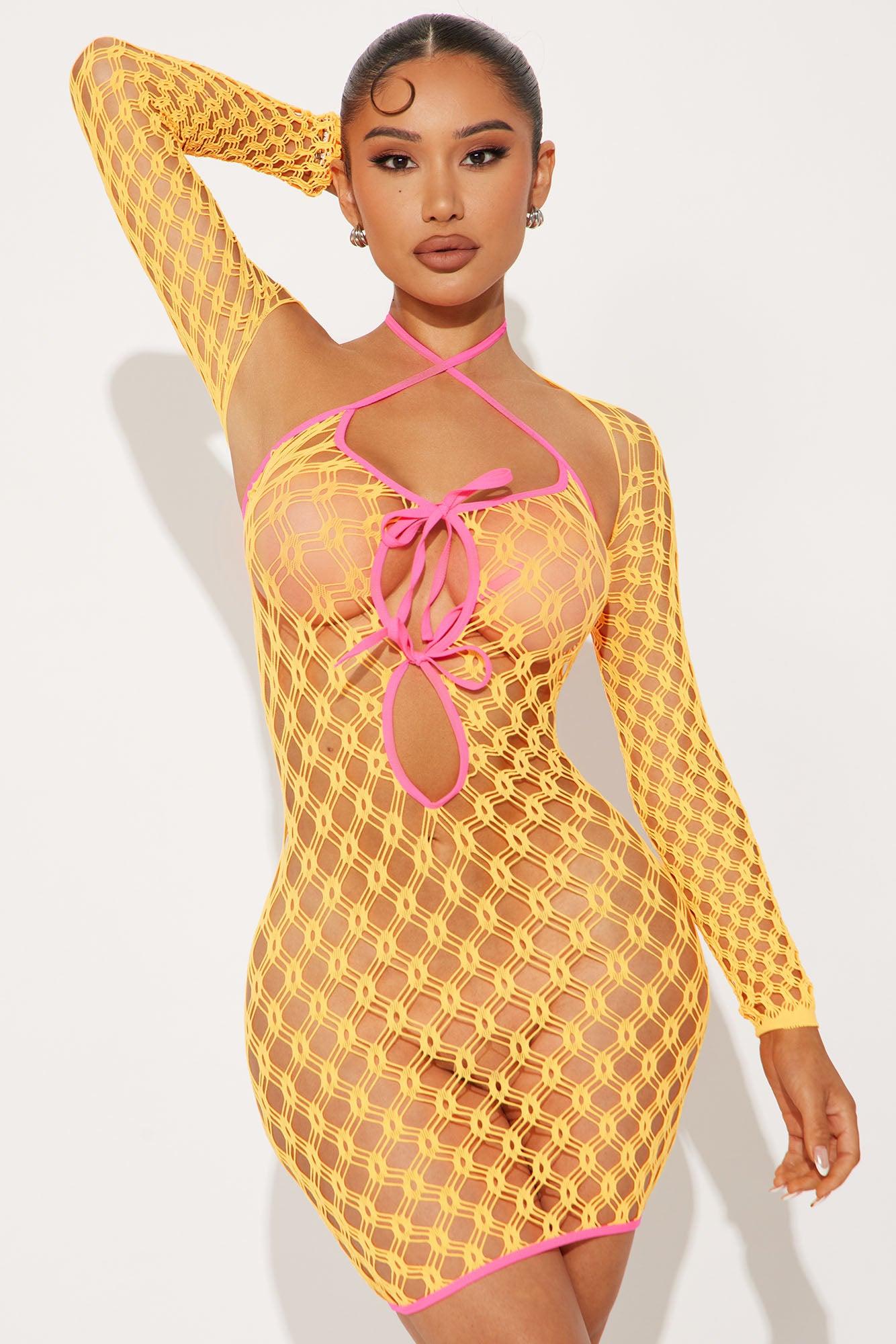 Sun Day Fun Day 2 Piece Dress Bodystocking Set - Orange/combo Product Image