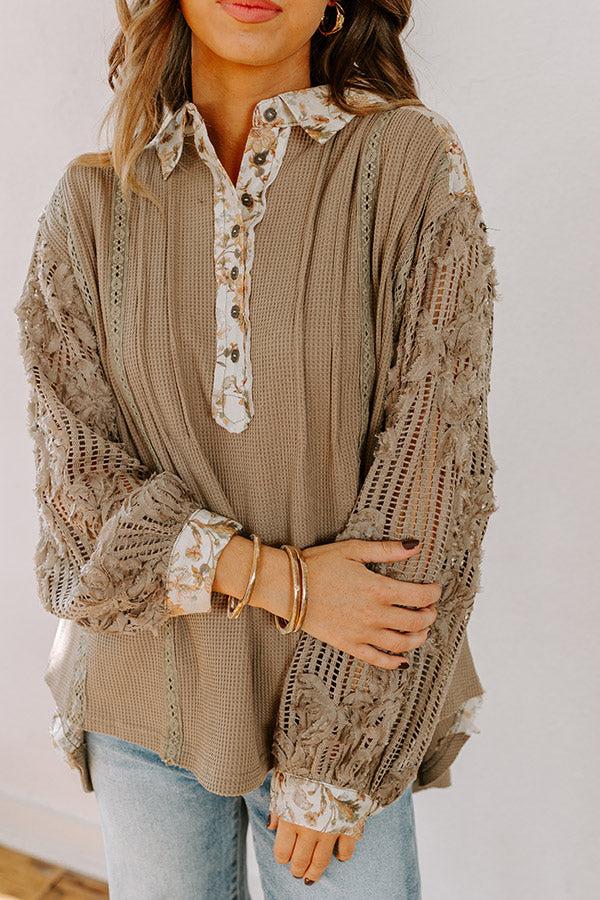 Small Town Cafe Waffle Knit Top Product Image