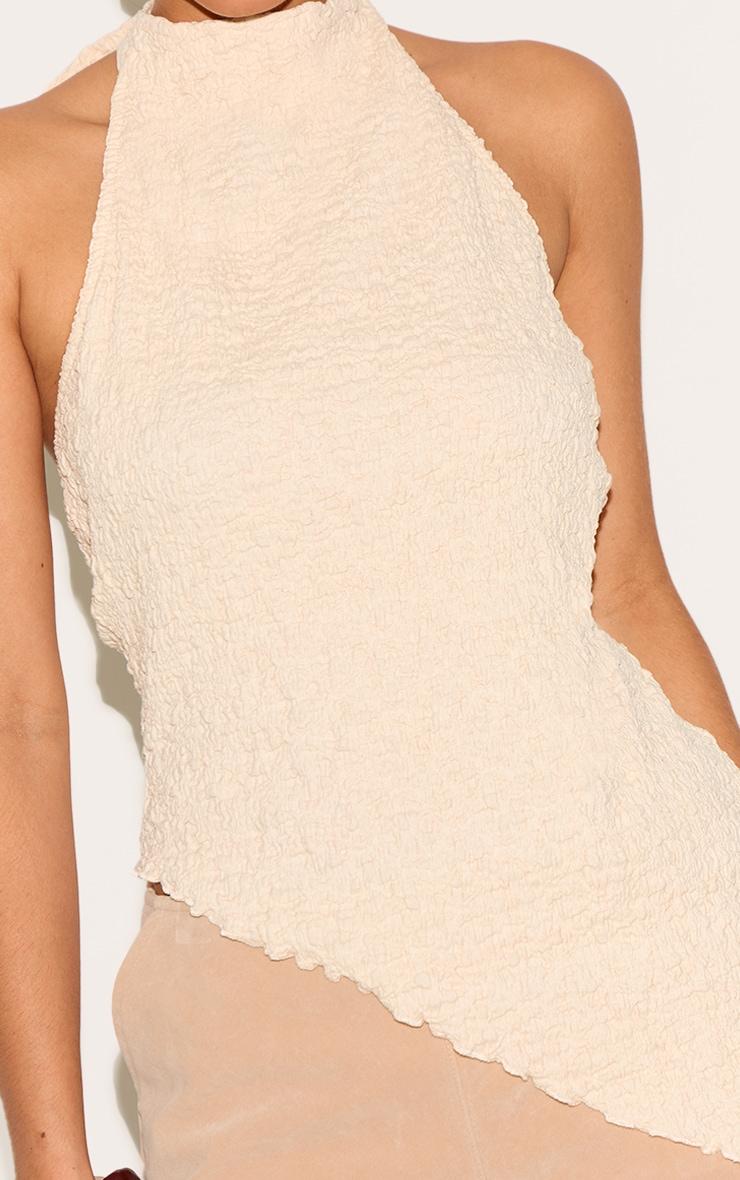 Cream Textured High Neck Asymmetric Hem Detail Long Top Product Image