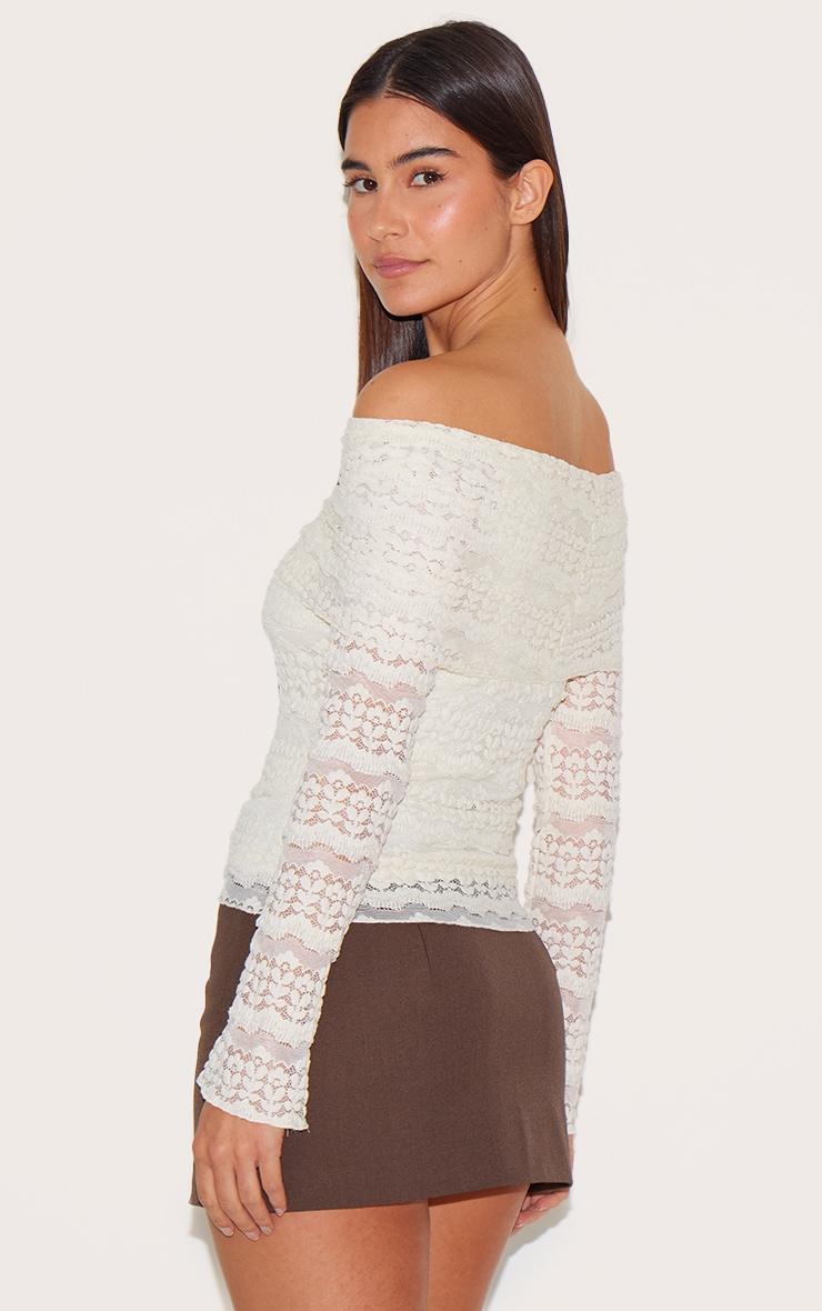 Cream Textured Bardot Long Top Product Image