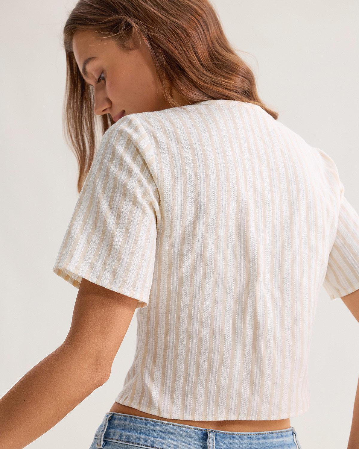 Yellow Striped Button Blouse Product Image