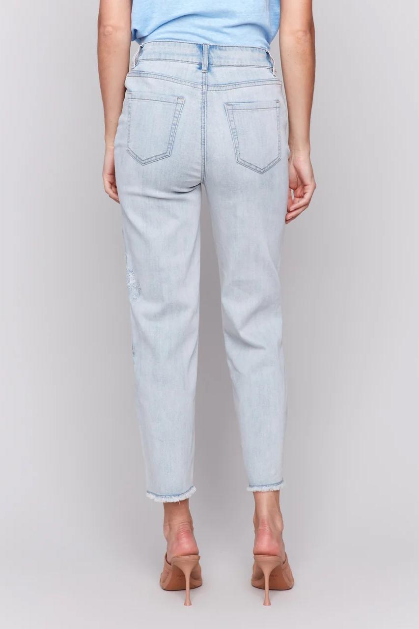 Flower Embroidered Jeans Product Image