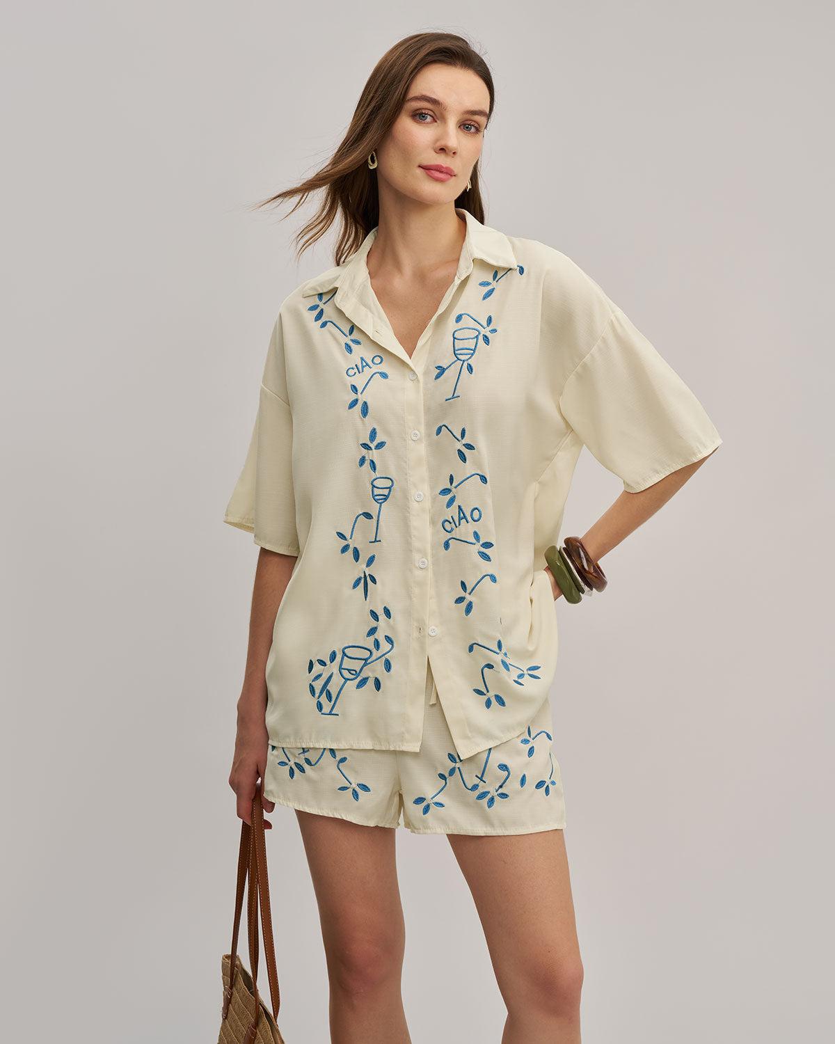 Beige Elastic Waist Pants Set Product Image