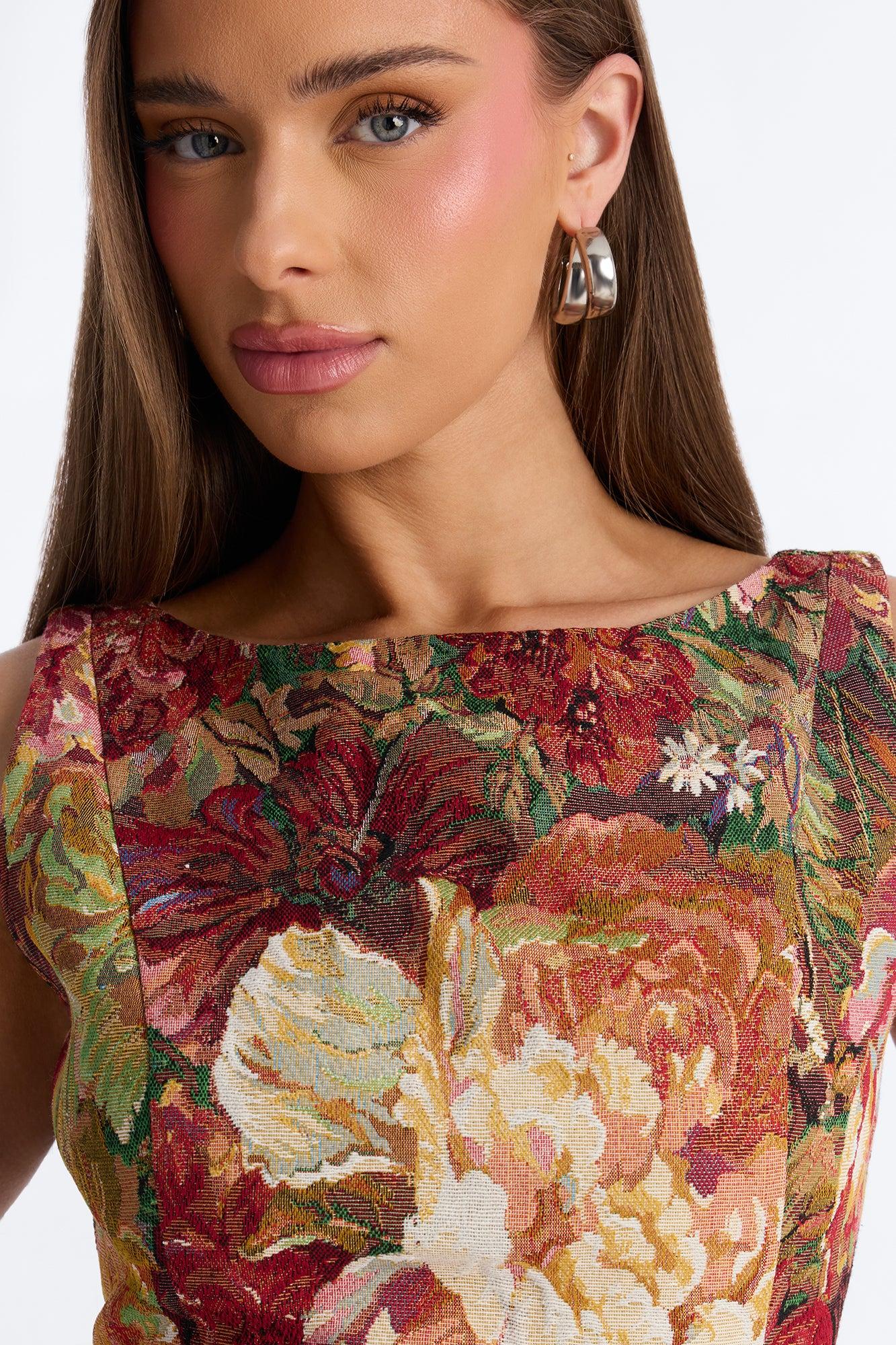 Brittany Floral Jacquard Midi Dress - Burgundy/combo Female Product Image