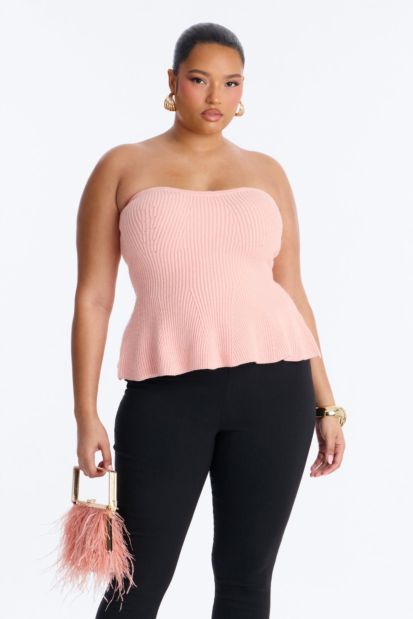 On Full Display Peplum Sweater Tube Top - Pink Female Product Image