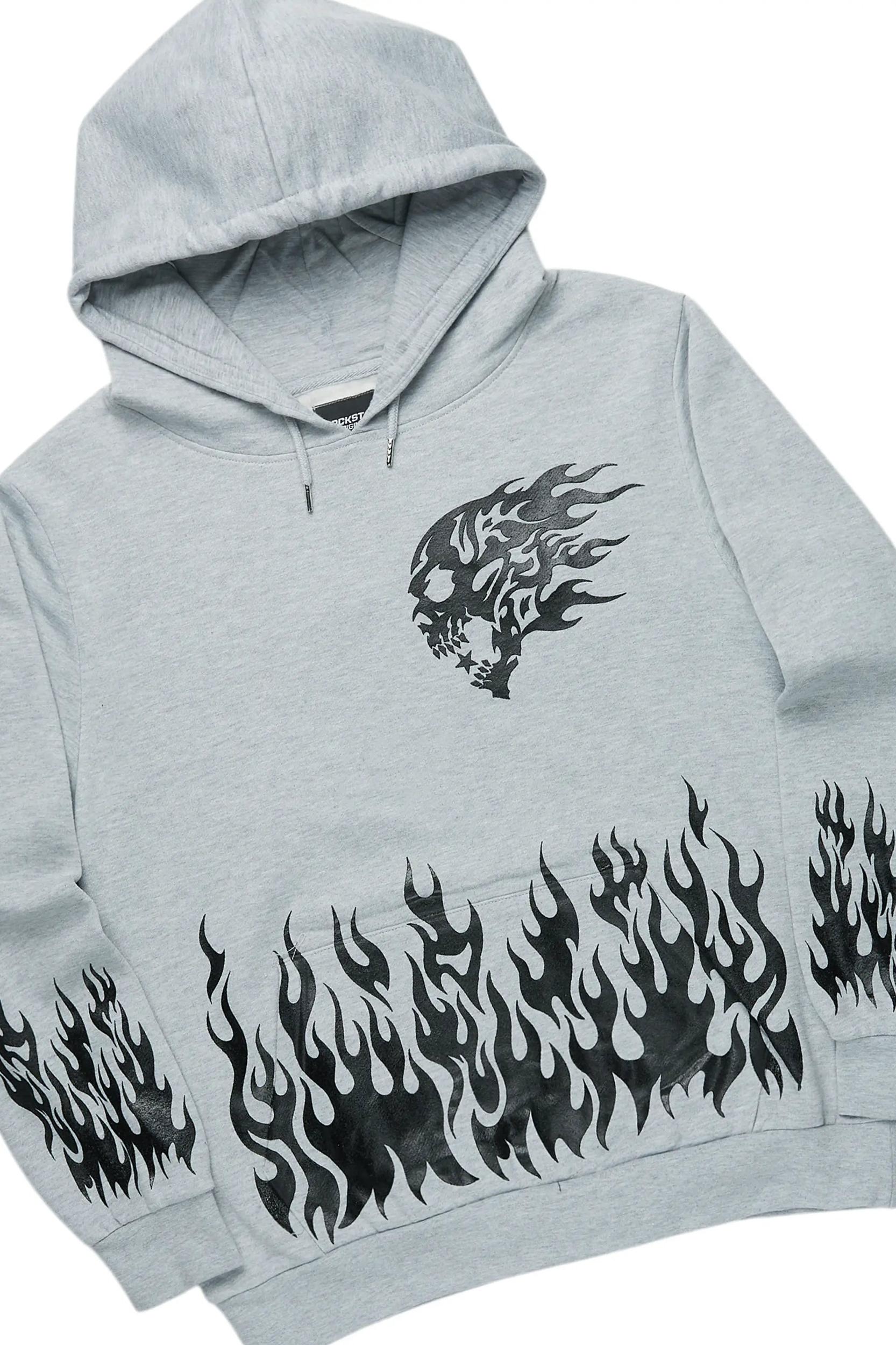 Bubble Grey/Black Stacked Flare Hoodie Track Set Male Product Image