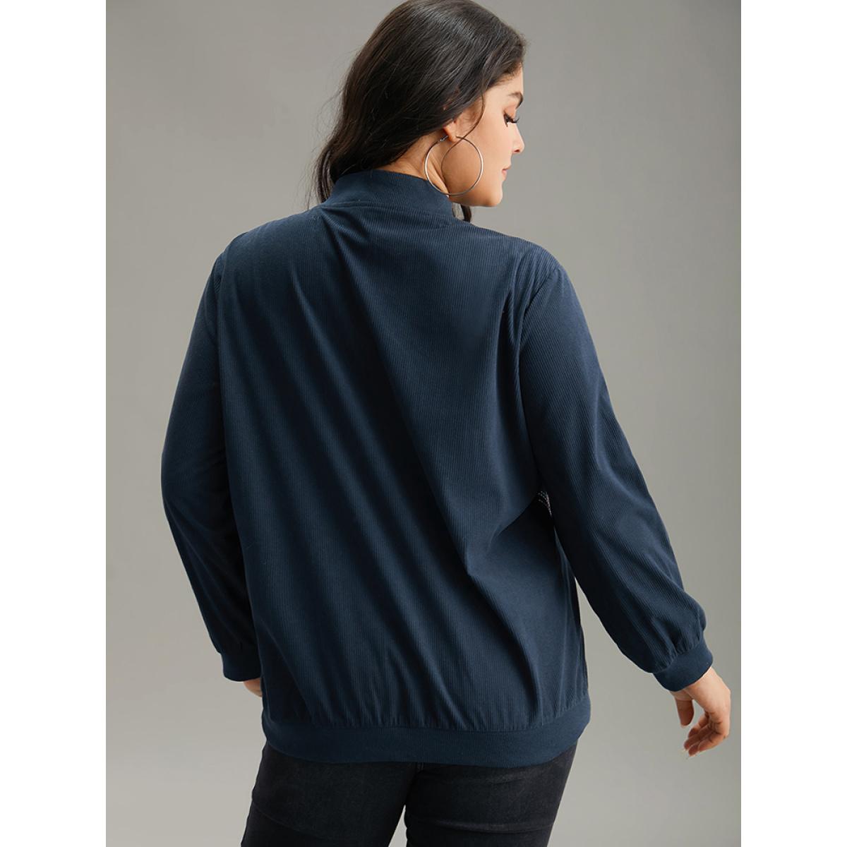 Plus Size Corduroy Geo Embroidered Zipper Fly Jacket Women Indigo Elastic cuffs Dailywear Jackets BloomChic 22-24/3X Product Image