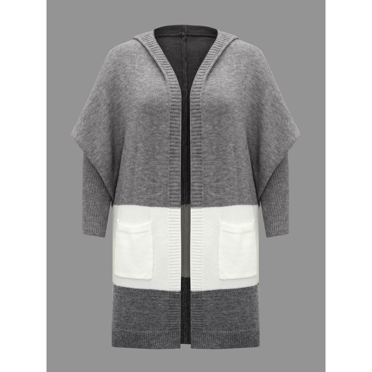 Plus Size Color Block Dolman Sleeves Hooded Knit Cardigan Mediumgray Women Casual Loose Long Sleeve Everyday Cardigans BloomChic 30/6X Product Image