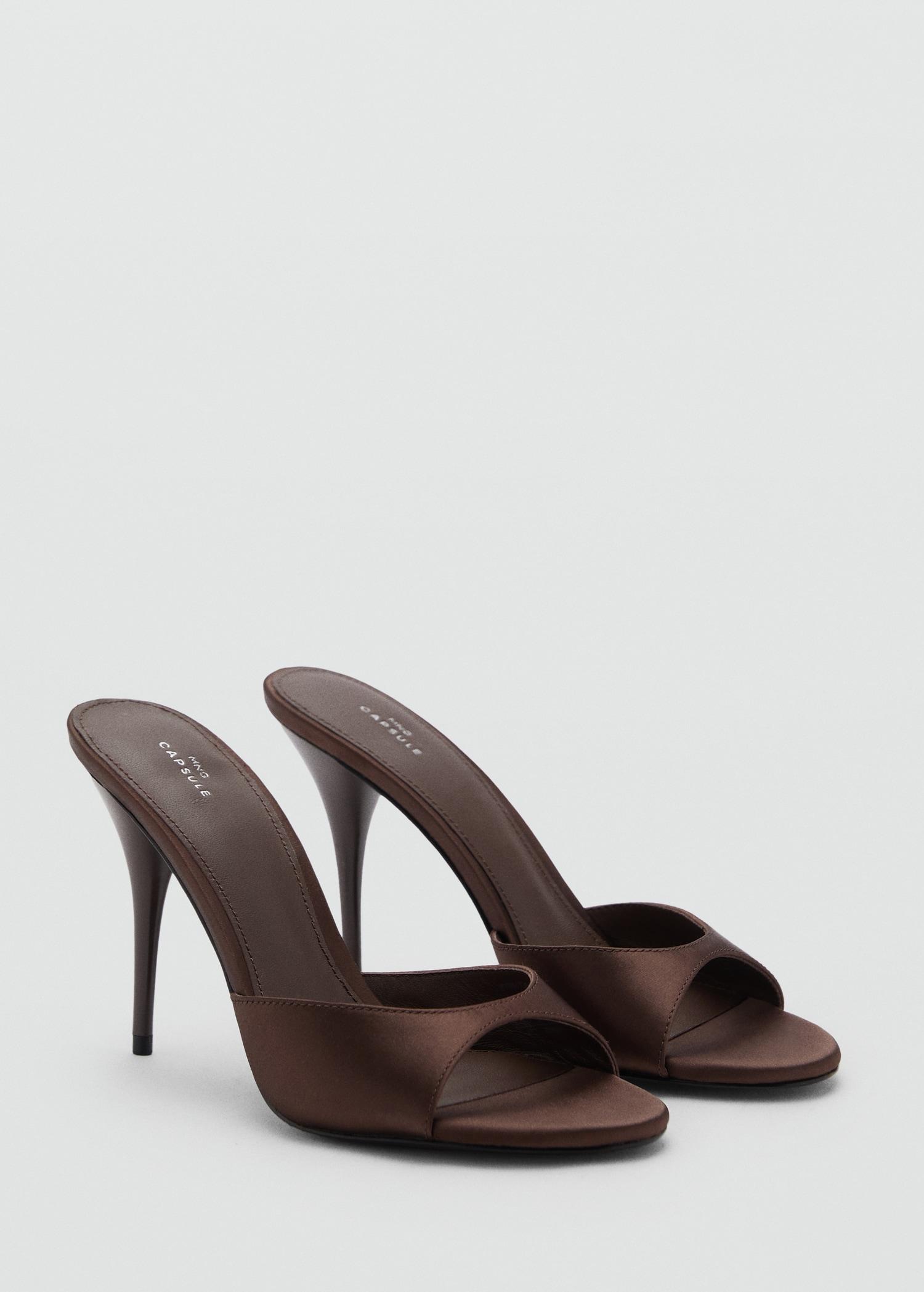Satin leather-blend heeled sandals - Women | MANGO USA Product Image