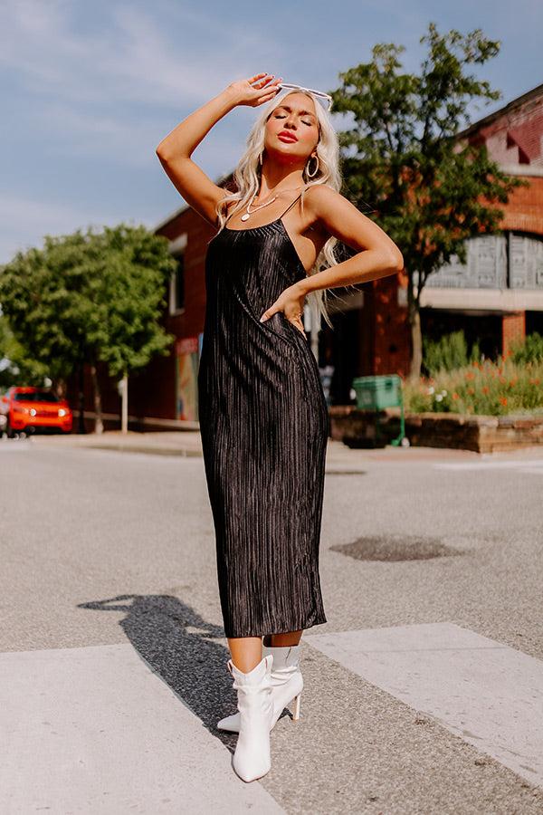 Flirty Frills Pleated Midi In Black Product Image