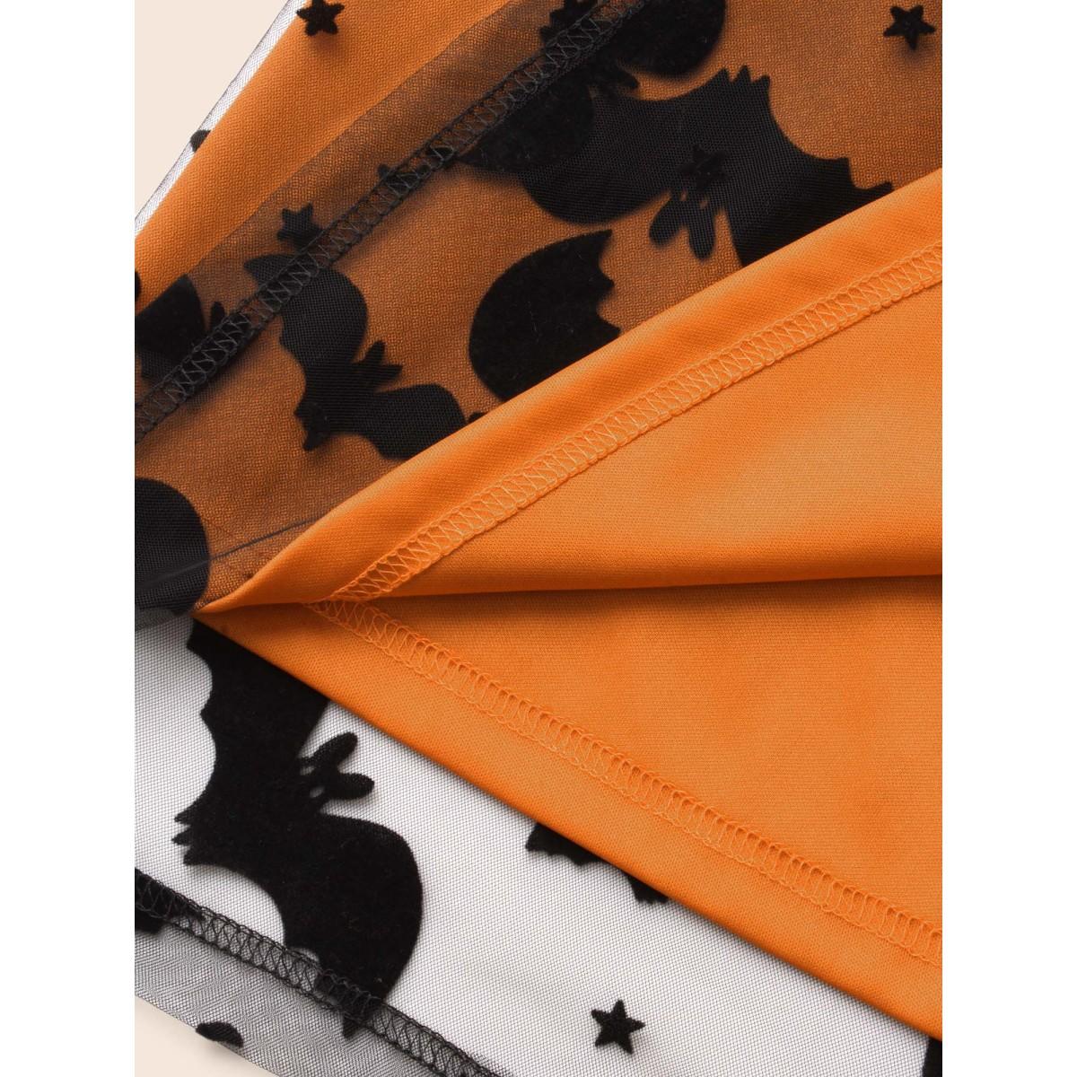 Plus Size Bat Motif A-Line Midi Skirt Women Brightorange Elegant Low stretch Everyday Skirts BloomChic 26/4X Product Image