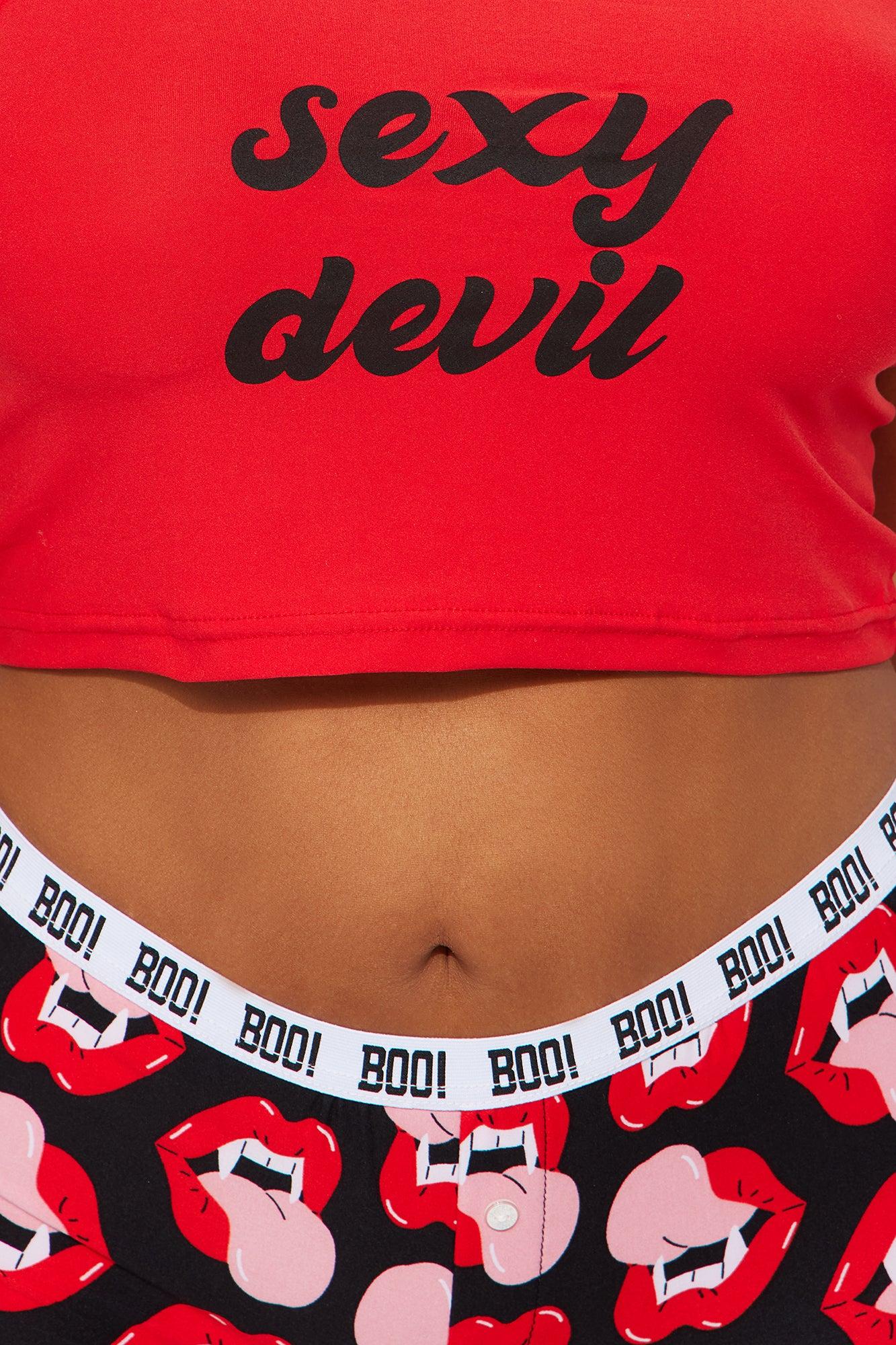 Sexy Devil Halloween PJ Short Set - Red/Black Female Product Image