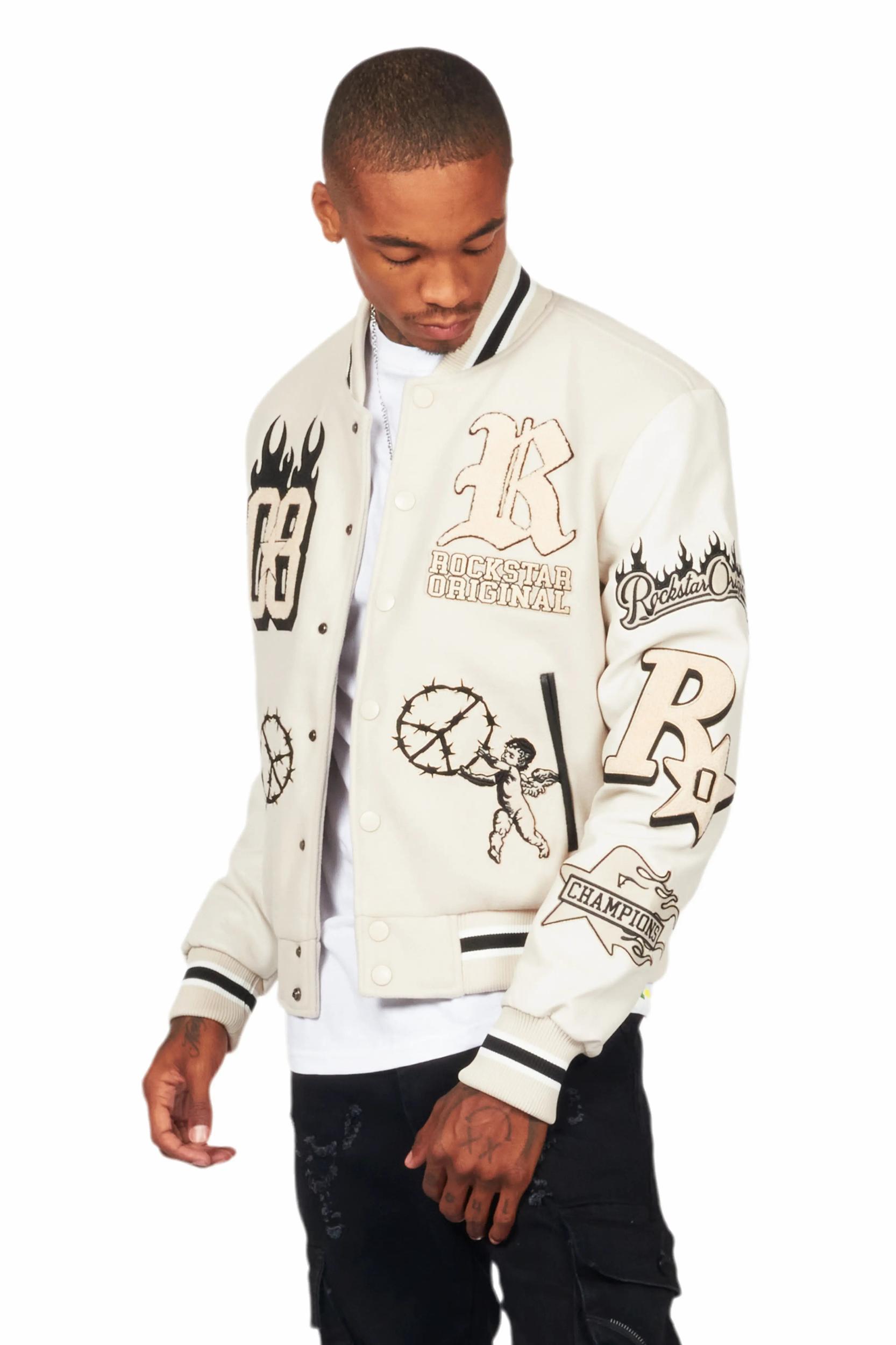 Vielsa Beige Oversized Varsity Jacket Female Product Image