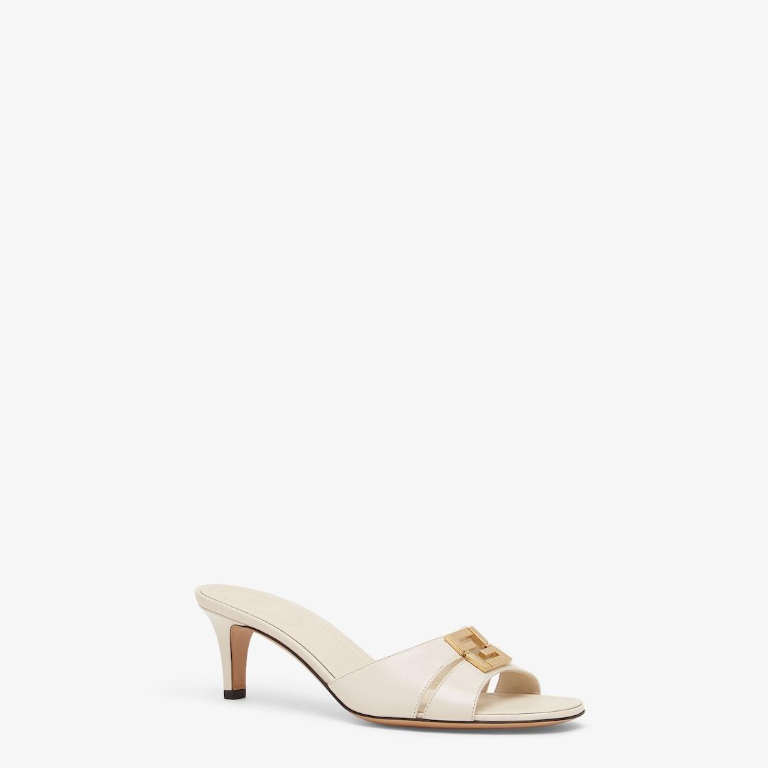 Fendi FFoldWhite leather medium-heeled sandals Product Image