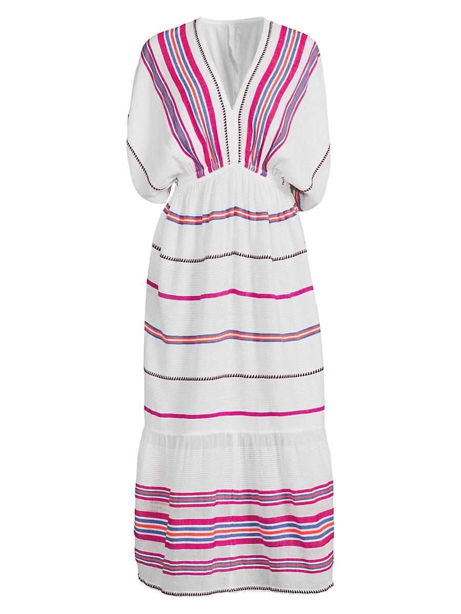 Womens Leila Striped Cotton V-Neck Midi Dress Product Image
