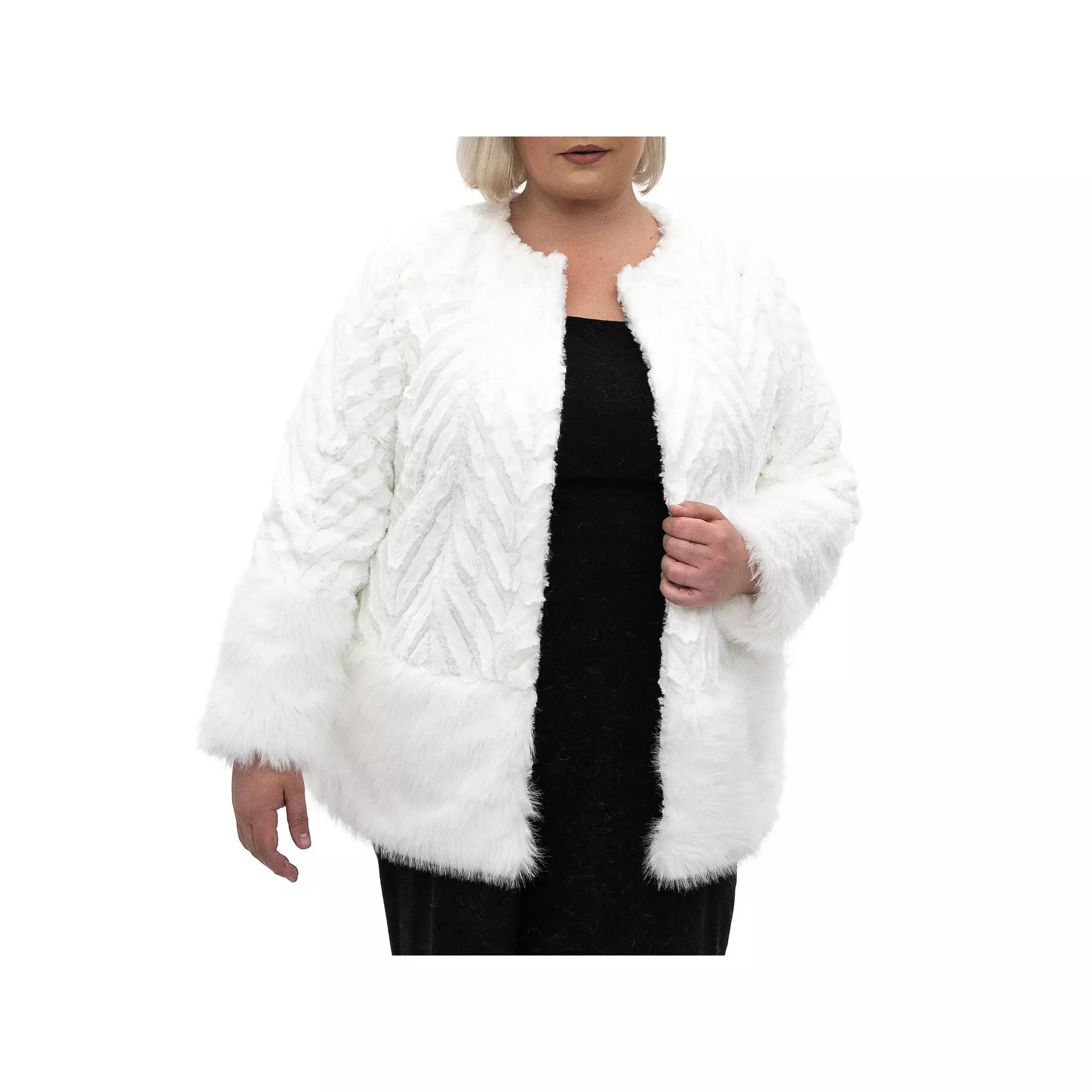 Plus Size Nina Leonard Chevron Faux-Fur Bolero, Women's, Size: 2XL, Ivory Product Image