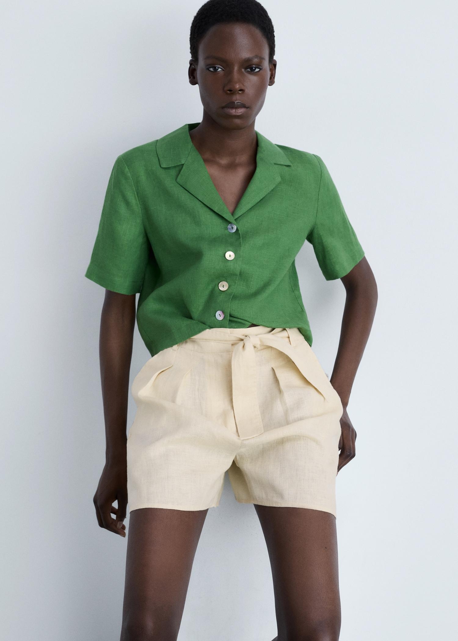 Linen shorts with belt - Women | MANGO USA Product Image