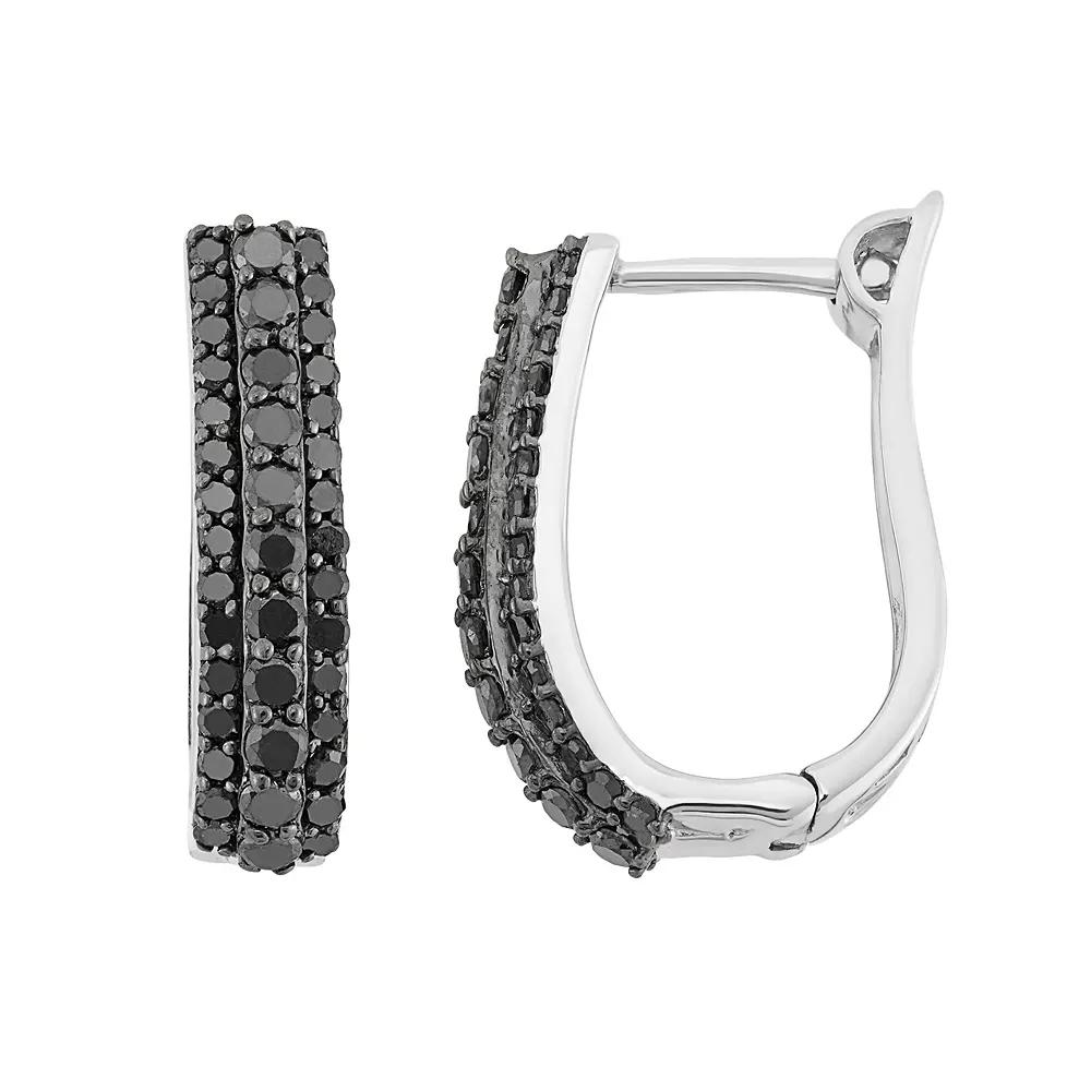 Jewelexcess 1 Carat T.W. Black Diamond Sterling Silver U-Hoop Earrings, Women's Product Image