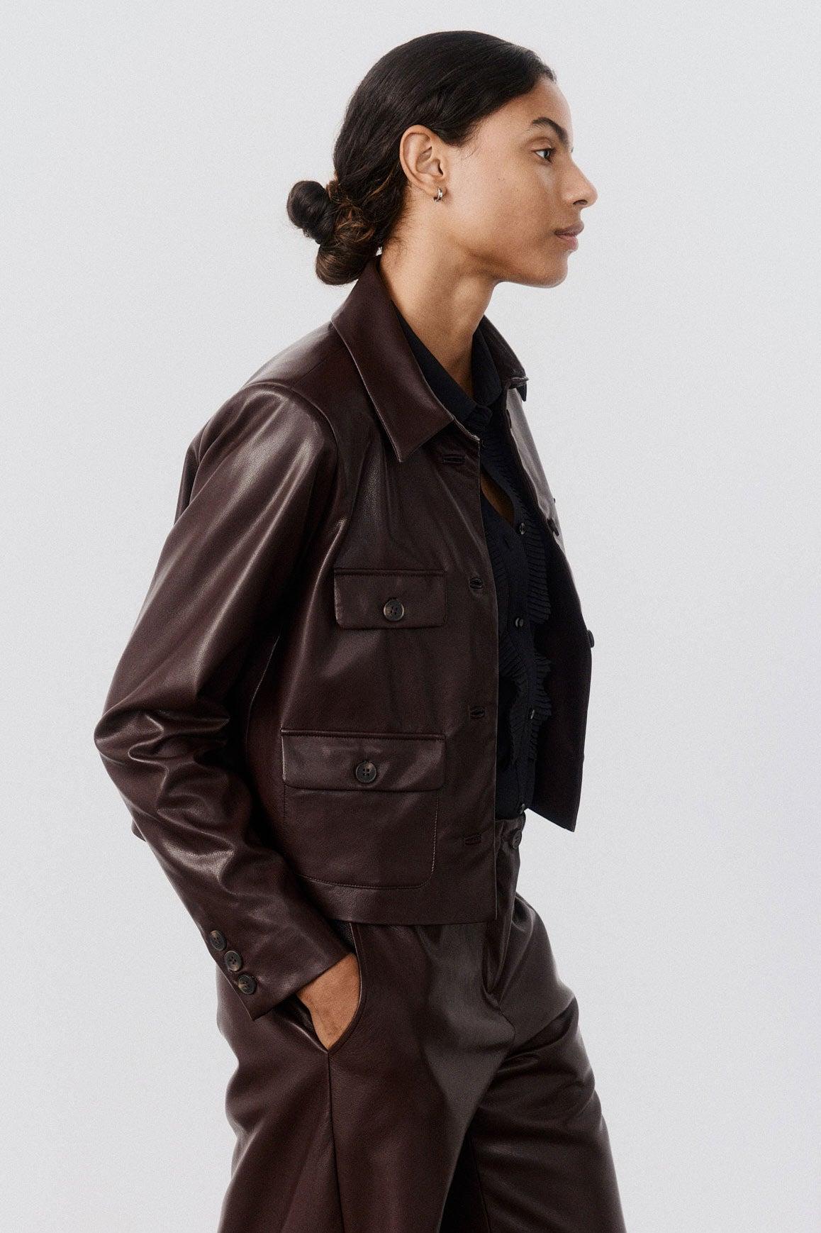 Vegan Leather Button Down Jacket Product Image