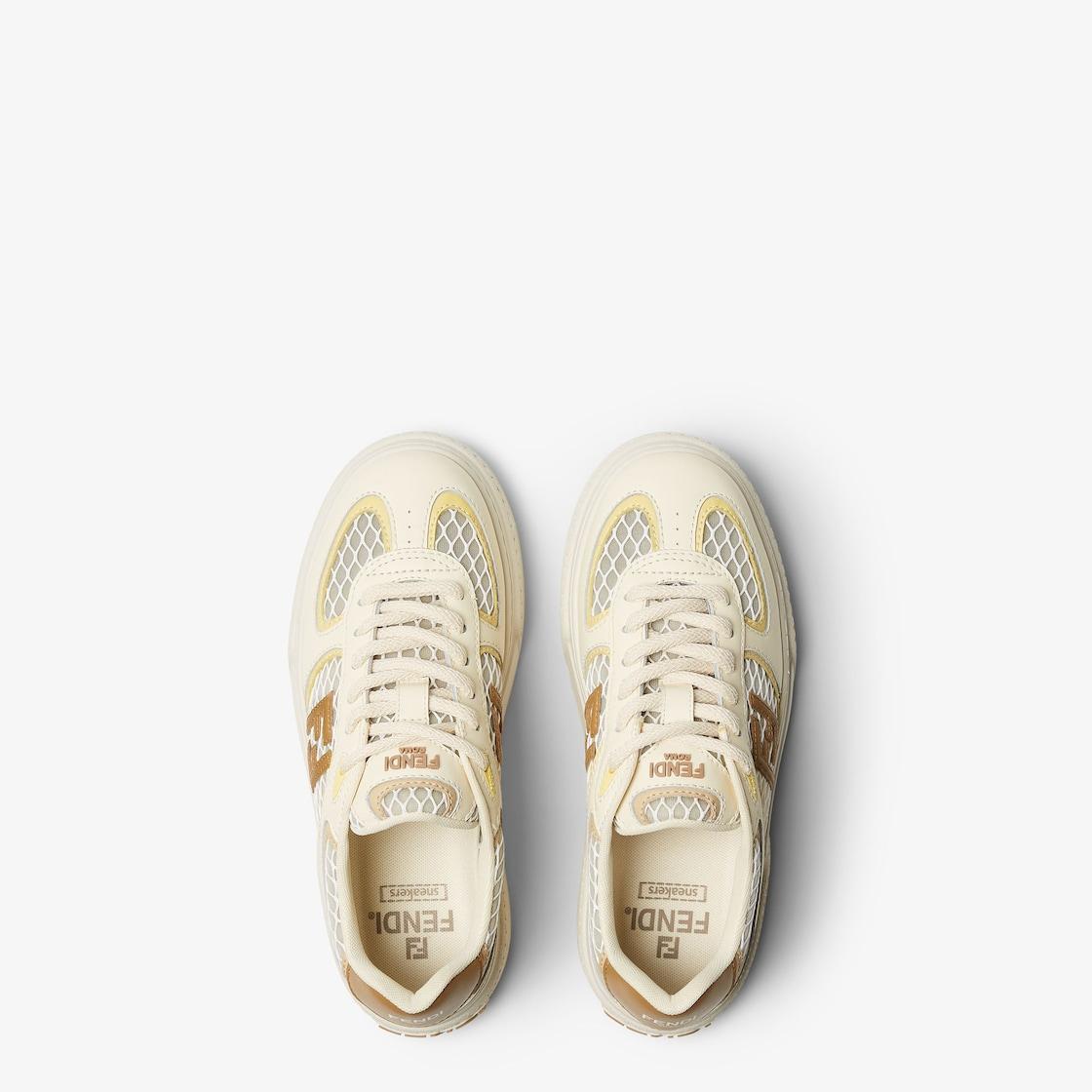 Fendi MatchCream leather and mesh platform low-tops Product Image