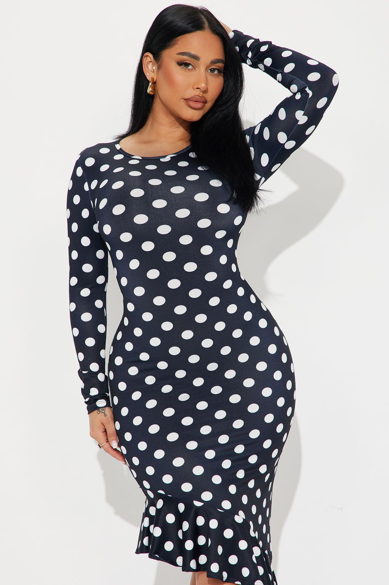 New Obsession Polka Dot Midi Dress - Black/combo Product Image