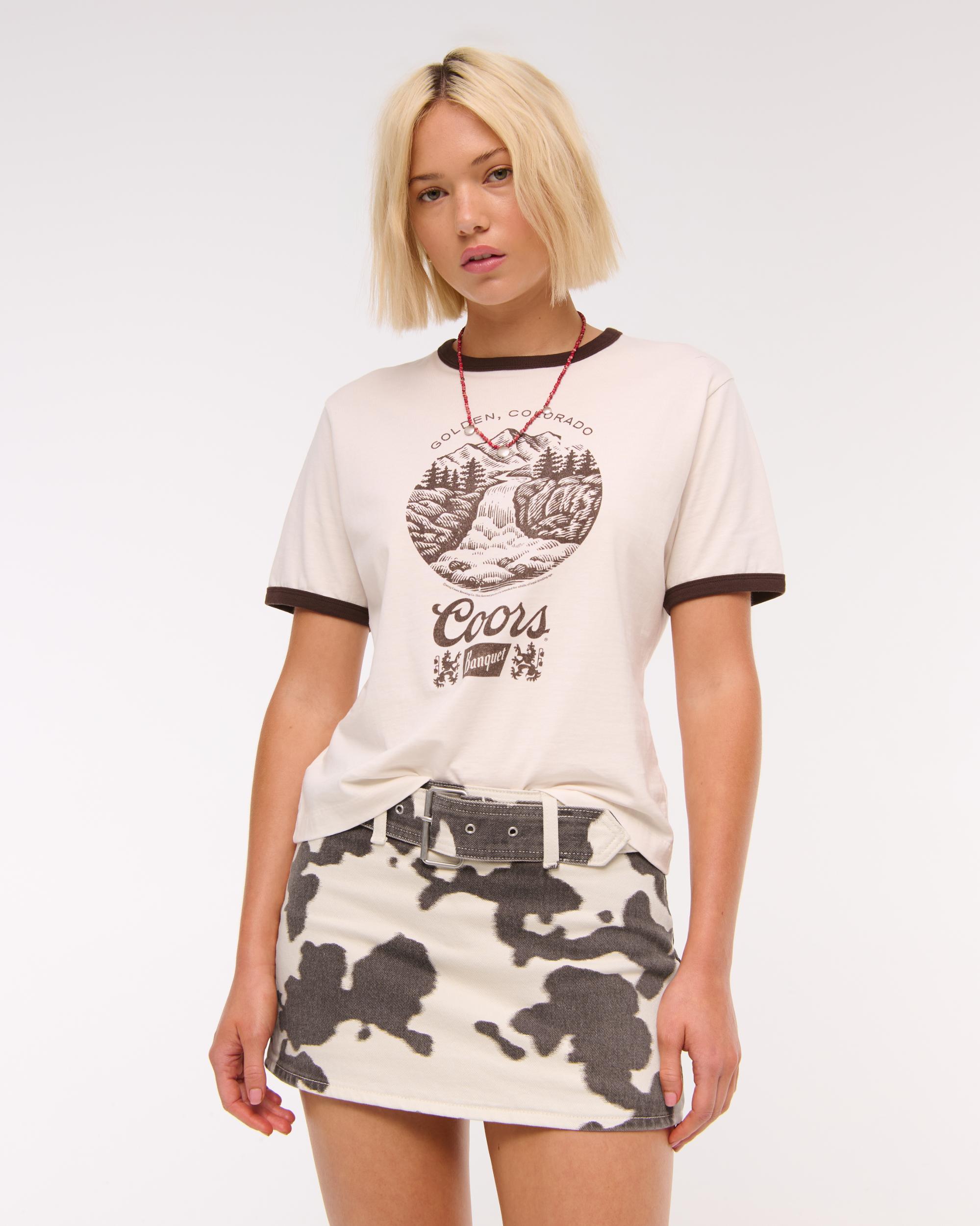 Mid Rise Belted Denim Mini Skort Product Image