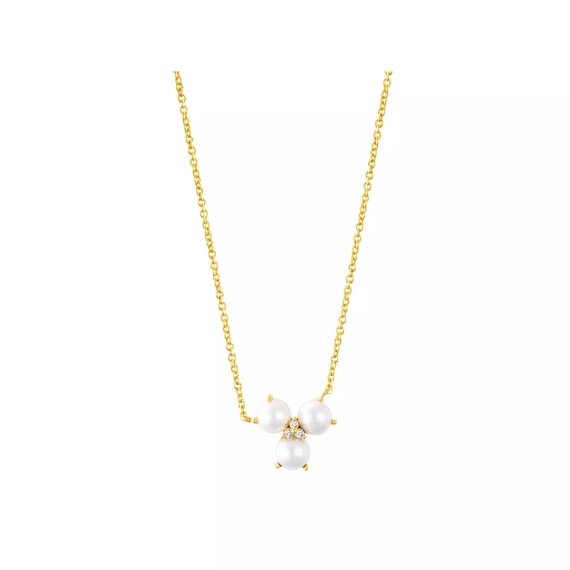 Adornia 14k Gold Tone Adjustable 3-Point Cultured Freshwater Pearl Flower & Cubic Zirconia Necklace, Womens Product Image