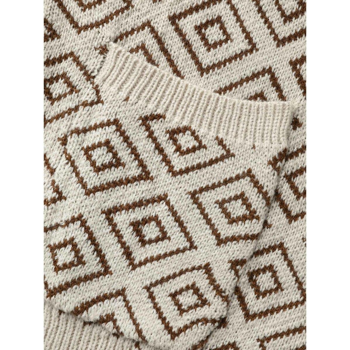 Plus Size Geometric Drop Shoulder Patch Pocket Cardigan WhiteSmoke Women Leisure Loose Long Sleeve Casual Cardigans BloomChic 22-24/3X Product Image