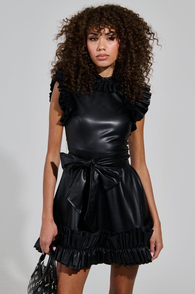PURE BLISS PU RUFFLE MINI DRESS Product Image