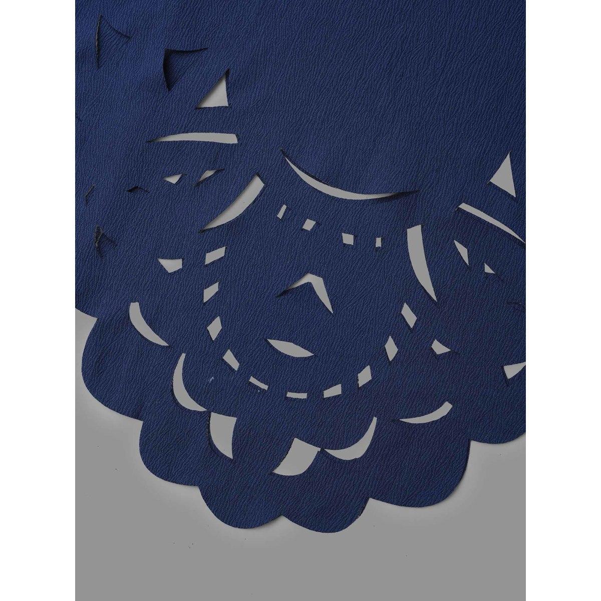 Plus Size Laser Cut Elastic Waist Pocketed Midi Dress Navy Women Elegant Texture V-neck Long Sleeve Curvy BloomChic 22-24/3X Product Image