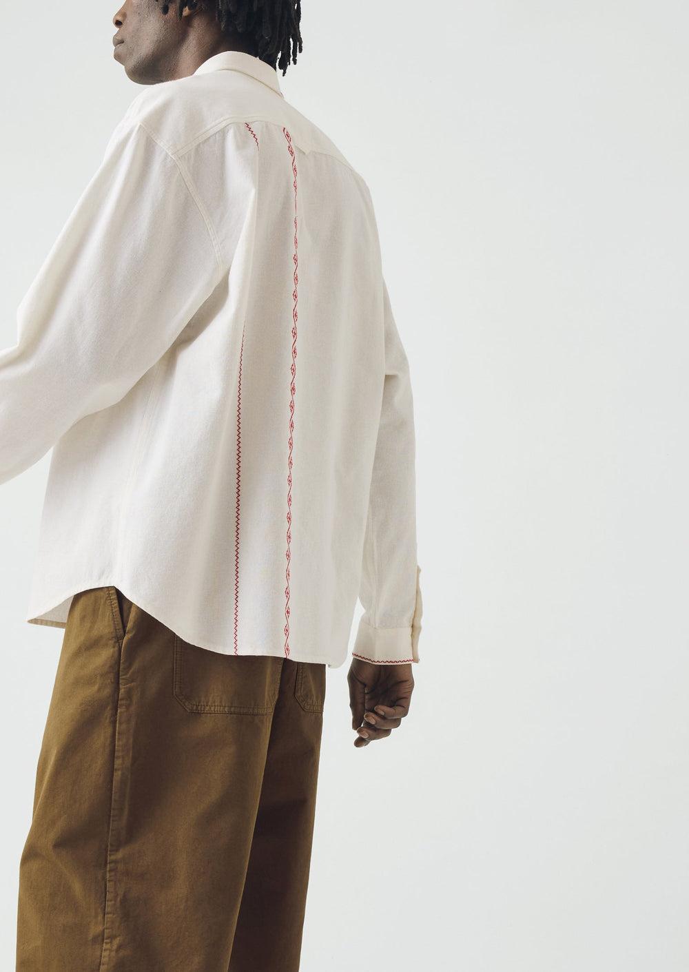 Embroidered Cross Stitch Cotton Shirt | Ecru Product Image