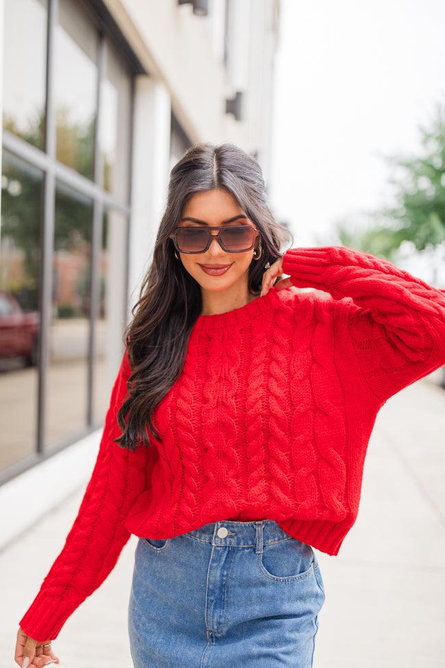 A Cozy Place Red Cable Knit Crew Neck Sweater FINAL SALE Product Image