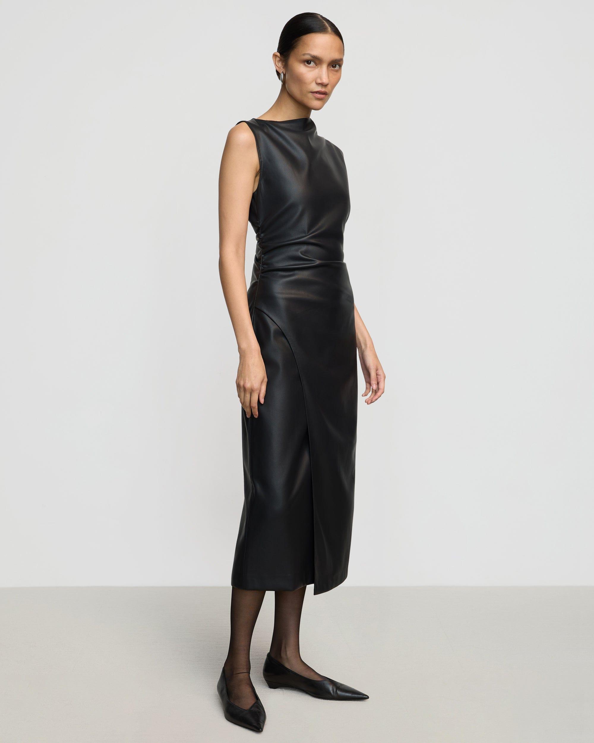 Channing Vegan Leather Wrap-Neck Dress Product Image