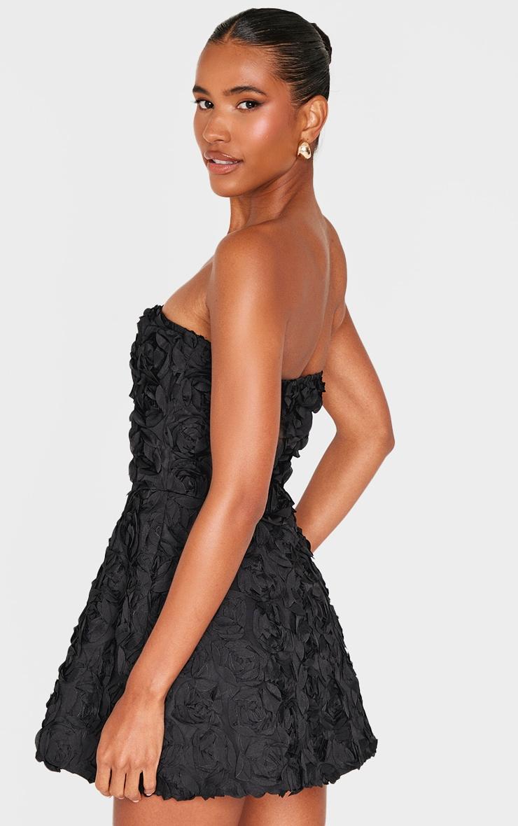 Black Floral Ruffle A-line Dress Product Image