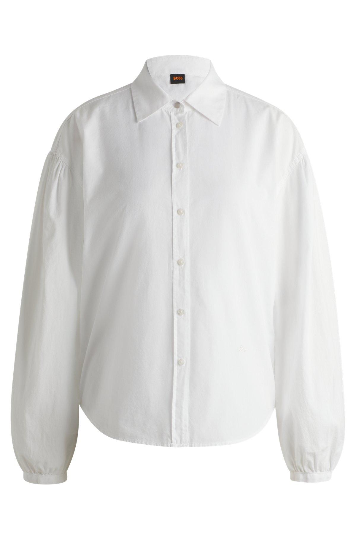 BOSS - Regular-fit blouse in cotton poplin with point collar - White Product Image