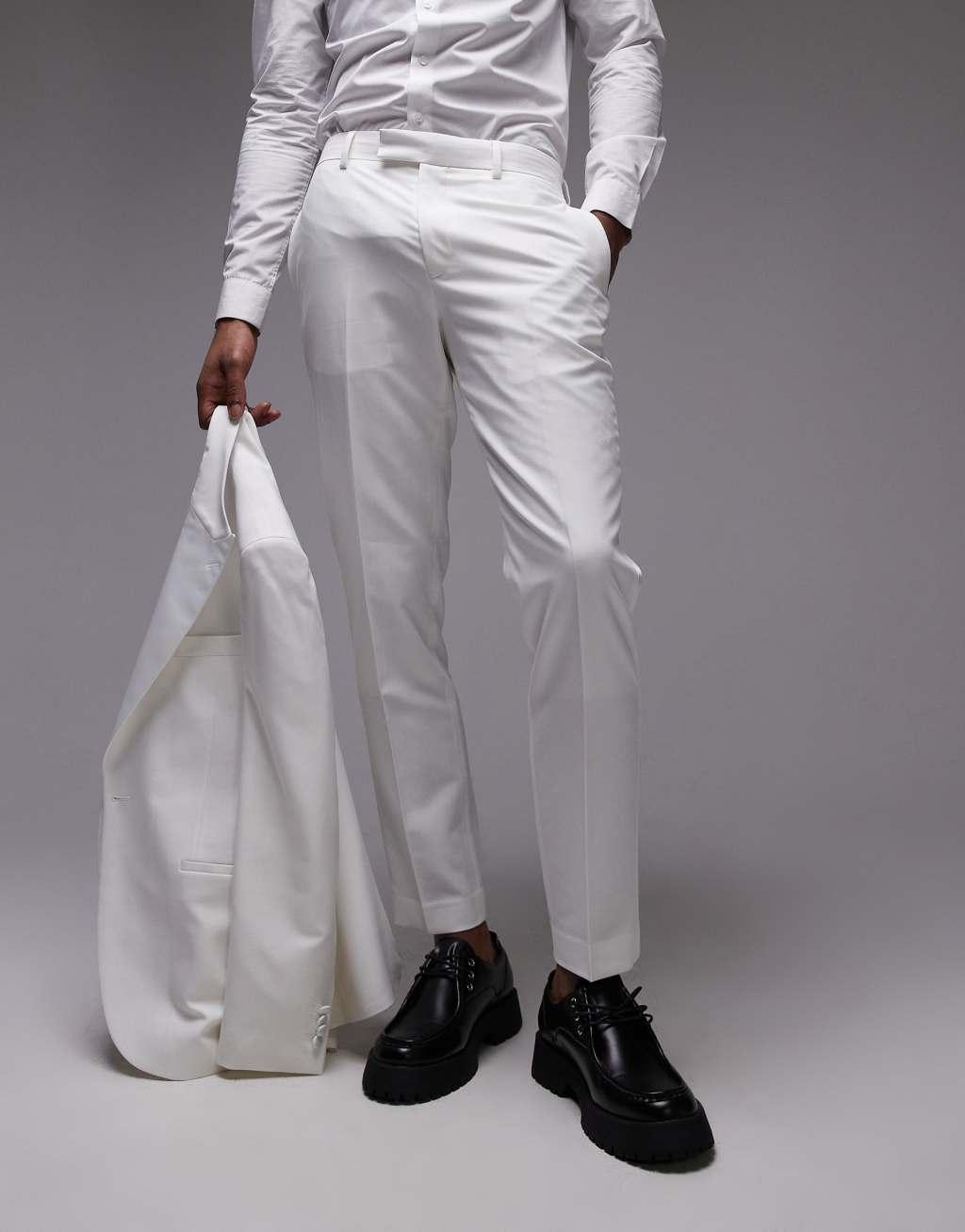 Topman slim tux suit pants in white Product Image