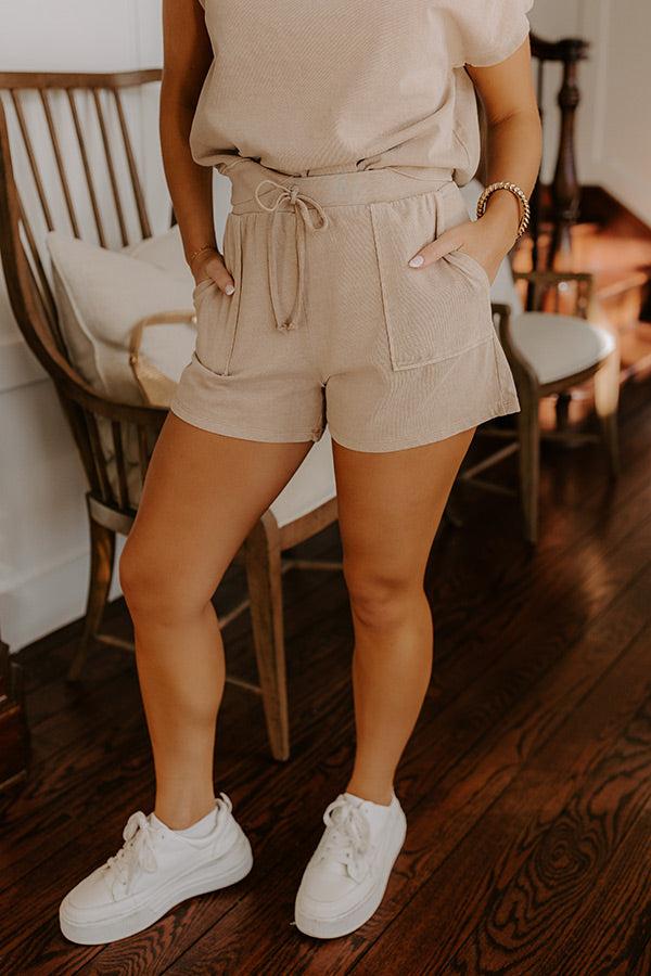 Casual Convo High Waist Vintage Wash Shorts in Iced Latte Product Image