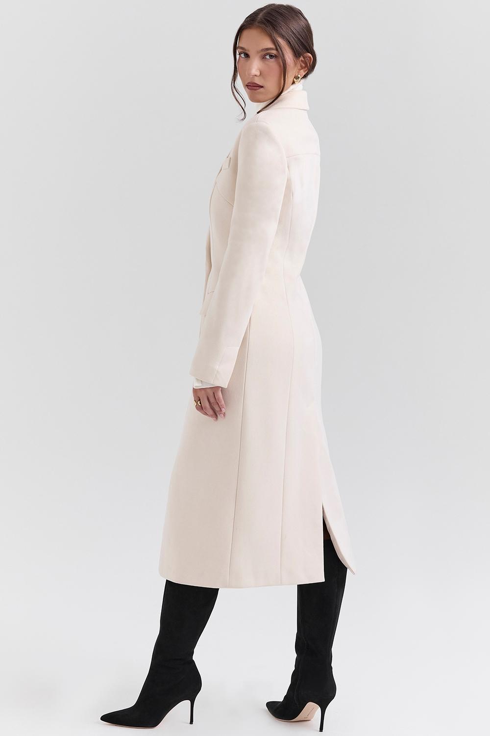 Remi  ivory single breasted long coat Product Image