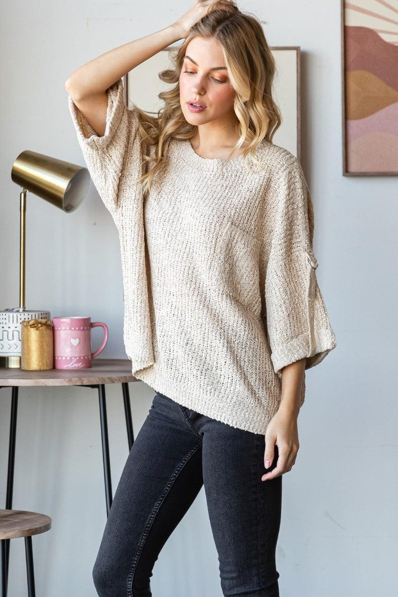 Chest Pocket Roll-Up Sweater Top Product Image