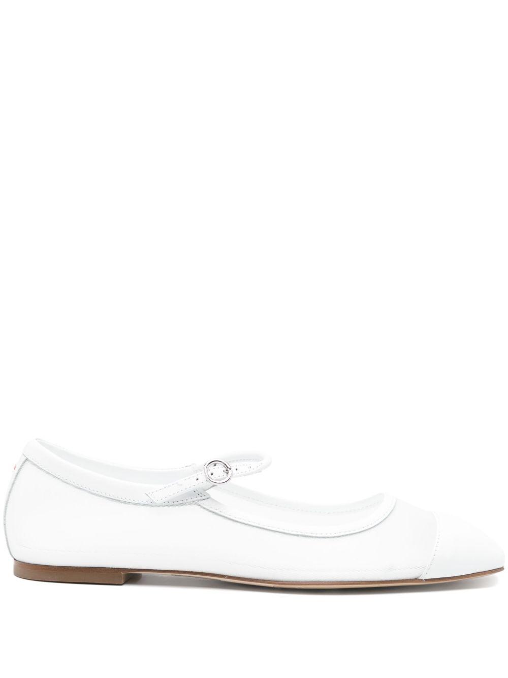 AEYDE Round Toe Ballerina Shoes With Contrast Piping In White Product Image