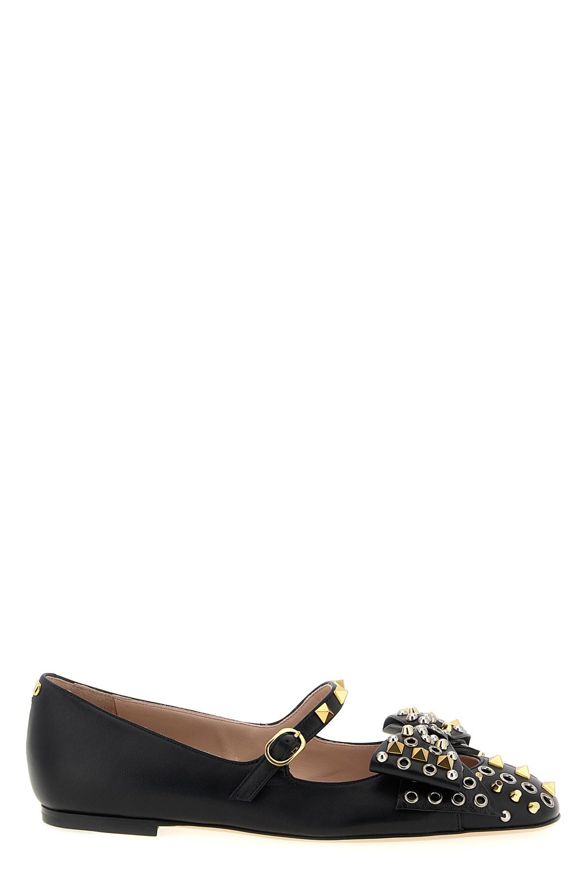 VALENTINO GARAVANI Mary-jane Bowow Ballerina In Kidskin With Studs Woman Black 35 In Multi Product Image