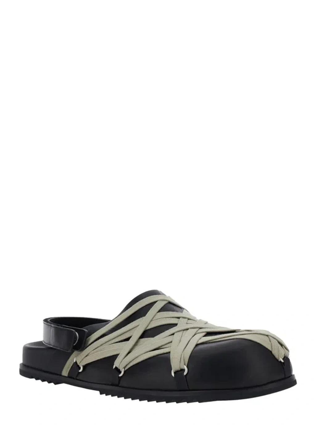 RICK OWENS Leather Loafers With Crisscross Detail In Black Product Image