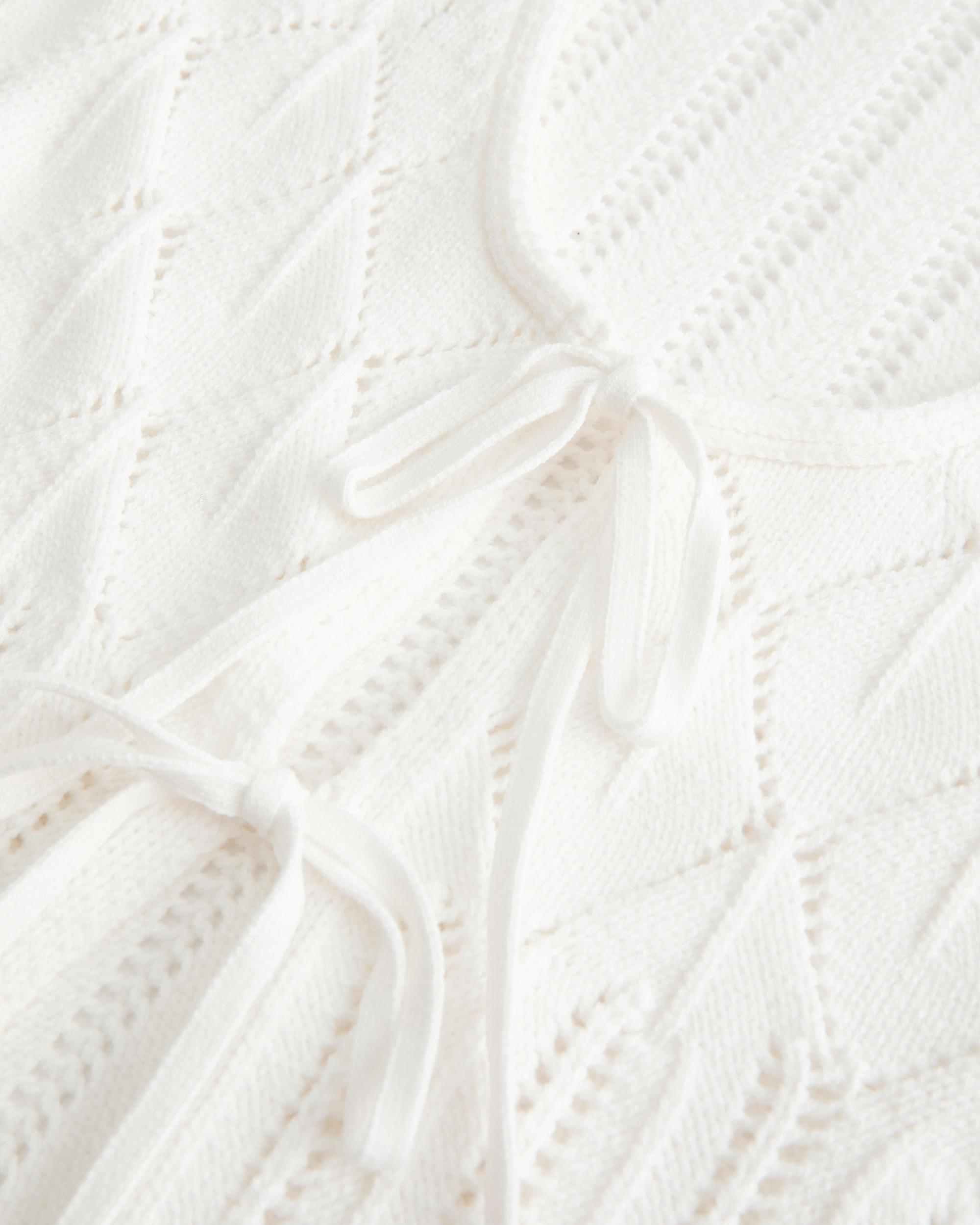 Crochet-Style Tie-Front Textured Sweater Product Image