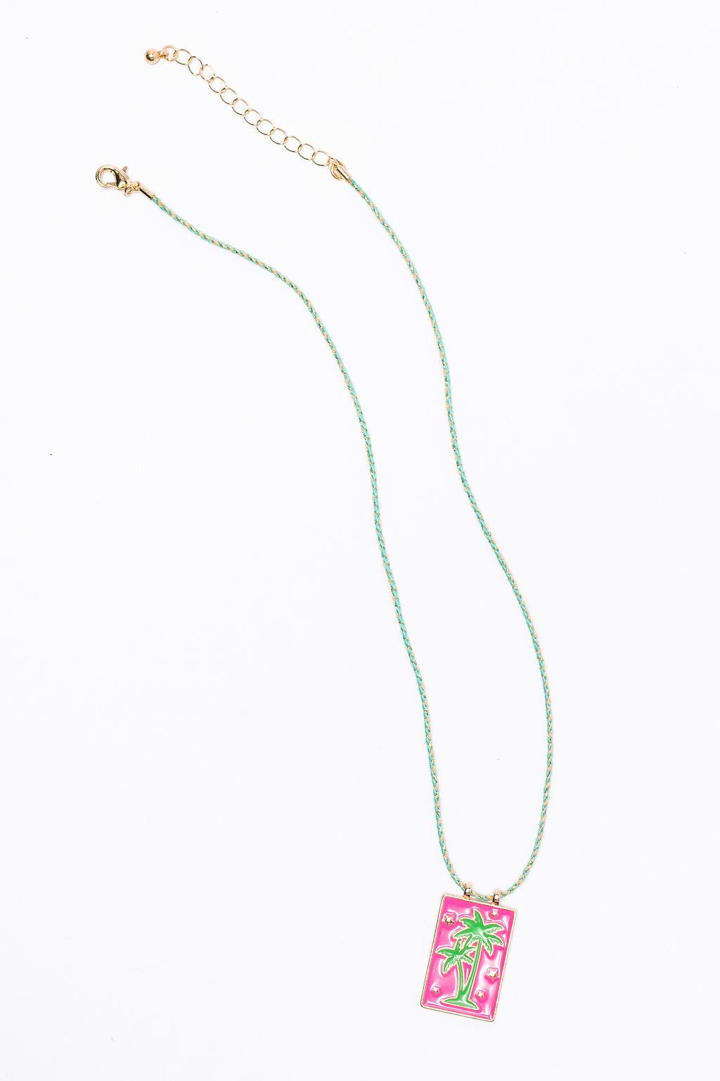 Pink Palm Tree Tag Necklace FINAL SALE Product Image