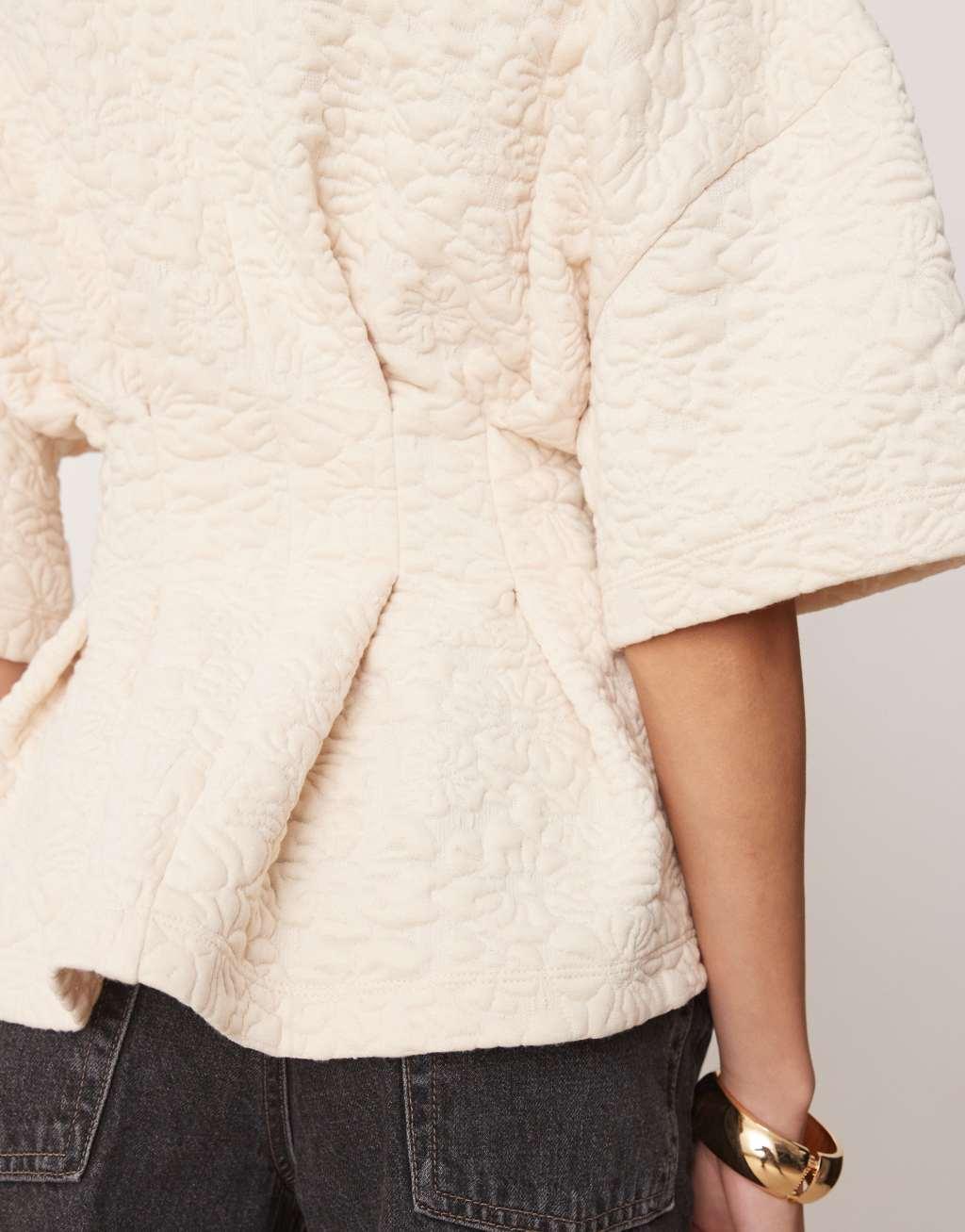 ASOS DESIGN short sleeve top in cream floral jacquard Product Image